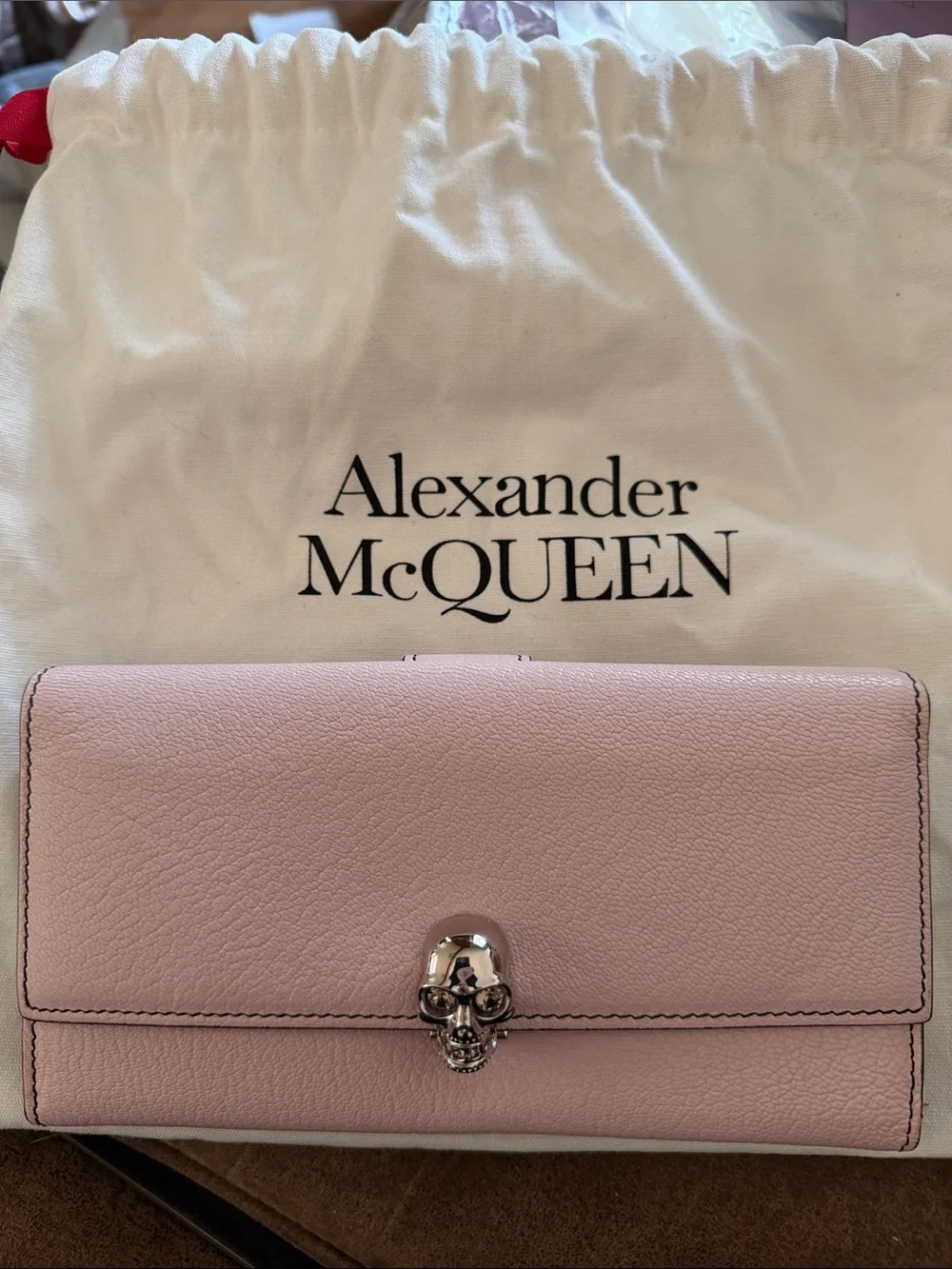Alexander McQueen Pale Pink Skull-Embellished Wallet NWOT No callouts